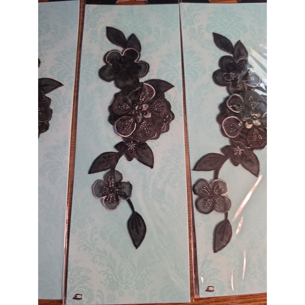 Simplicity Embroidered 3D Applique Black Floral Lace  Lot Of 3 - Picture 2 of 3